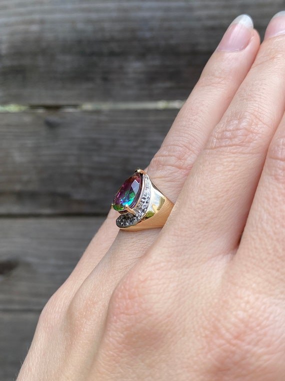 Solid 10k Yellow Gold Mystic Topaz Ring - Size 6 … - image 3