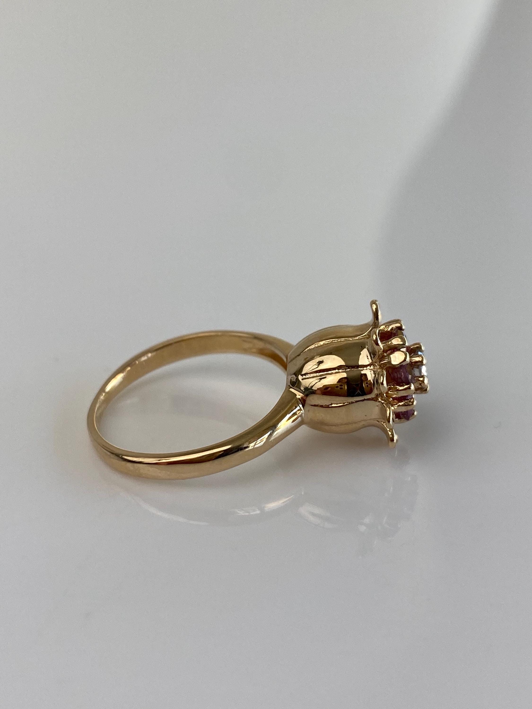 Vintage Solid 14k Yellow Gold Diamond Ruby Flower Ring - Size 6.75 - Etsy
