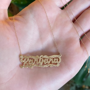 Vintage Solid 14k Yellow Gold &#39;Barbara&#39; Nameplate Dainty Chain Necklace - 19.5 inches