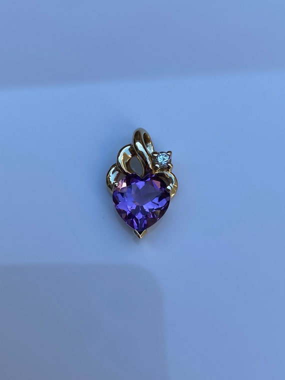 Vintage Solid 10k Yellow Gold Heart Cut Amethyst … - image 3