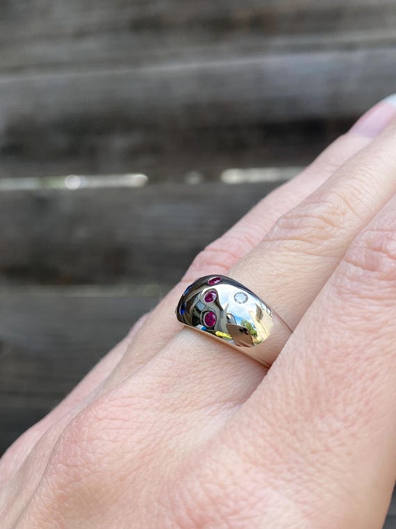 Vintage Solid 10k White Gold Diamond Ruby Sapphir… - image 3