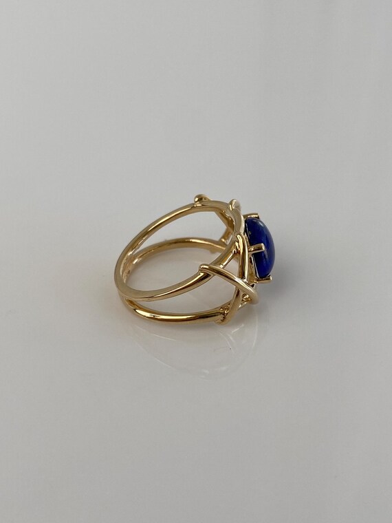 Solid 14k Blue Lapis Lazuli X Pattern Ring - Size… - image 8