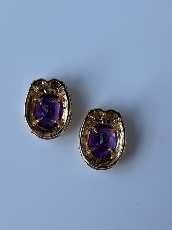 Vintage Solid 14k Yellow Gold Amethyst Stud Earri… - image 4