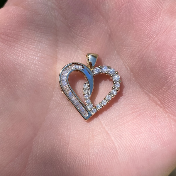 Vintage Solid 14k Yellow Gold Diamond Heart Charm - Quality Fine Estate Jewelry - Pendant for Necklace - Real Genuine Gold