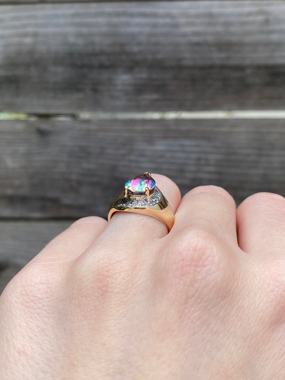 Solid 10k Yellow Gold Mystic Topaz Ring - Size 6 … - image 4