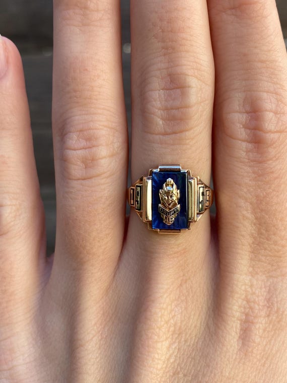 Vintage Solid 10k Yellow Gold Blue Spinel 1959 Class Ring