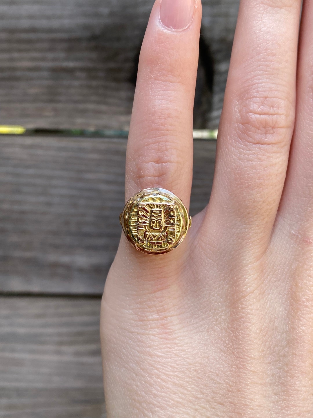 Vintage Solid 18k Yellow Gold Peruvian Ring - Size 4 - Fine Estate ...