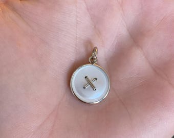 Vintage 14k Rose Gold & Platinum Mother Of Pearl Button Cufflink Conversion Charm