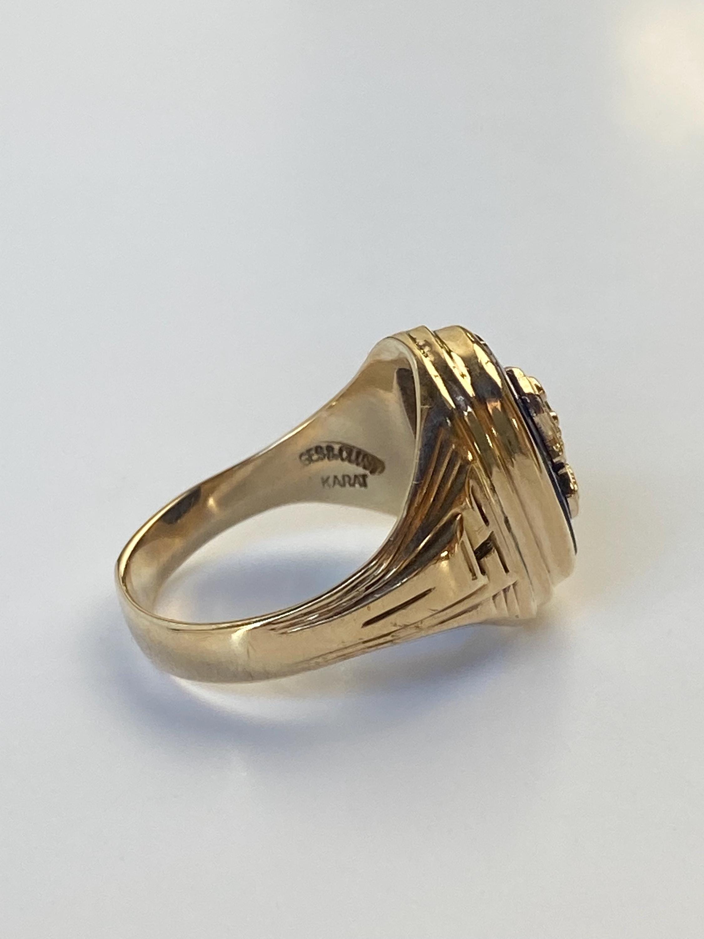 Vintage Solid 10k Yellow Gold Blue Spinel 1962 Class Ring - Size