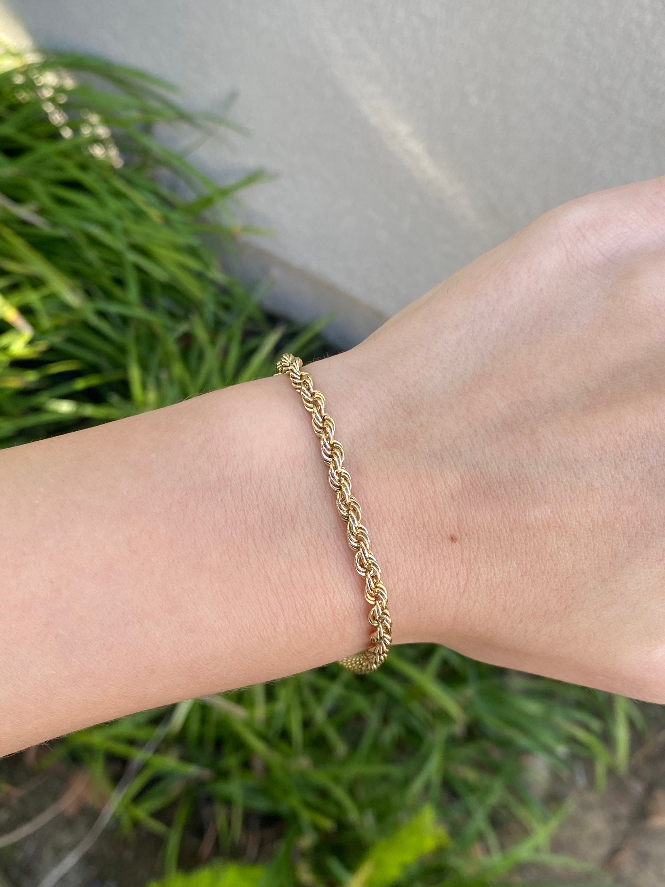 Vintage Solid 14k Yellow Gold Long Rope Chain Bracelet 8.5 