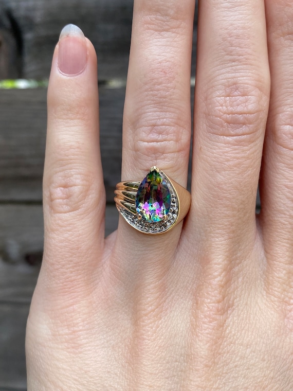 Solid 10k Yellow Gold Mystic Topaz Ring - Size 6 … - image 1