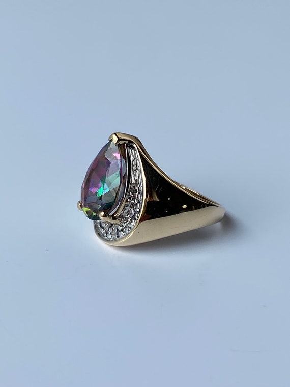 Solid 10k Yellow Gold Mystic Topaz Ring - Size 6 … - image 6