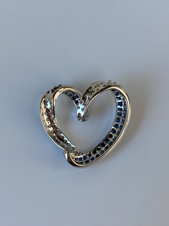 Solid 18k White Gold Diamond & Sapphire Heart Cha… - image 6