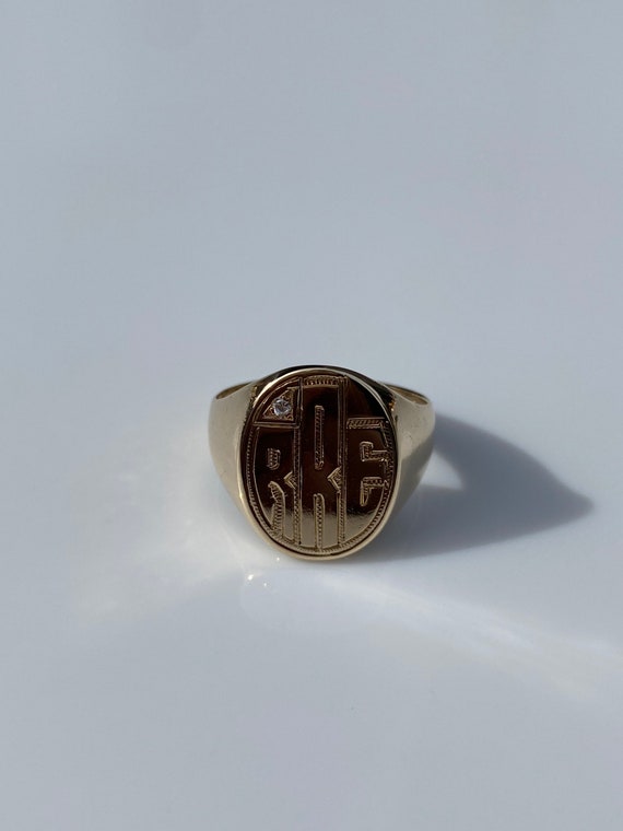 Vintage Solid 10k Yellow Gold Diamond Signet Ring… - image 5
