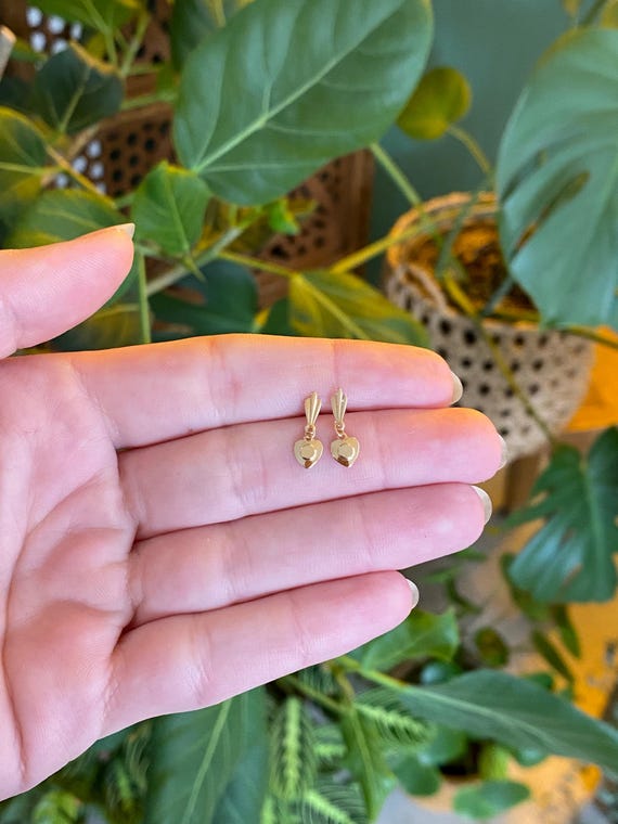Vintage Solid 14k Heart Dangle Stud  Earrings - image 2