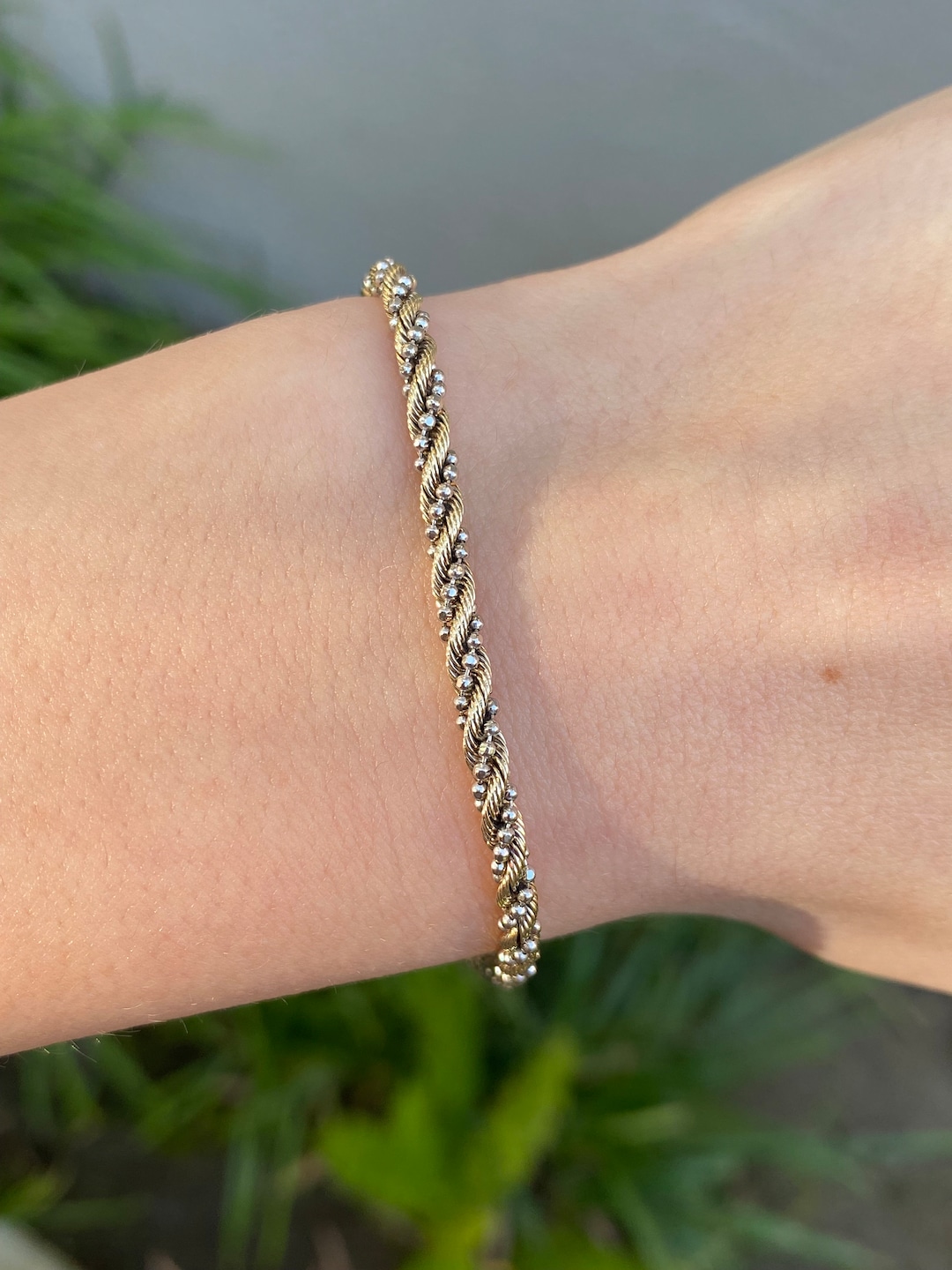 Vintage 14k Two Toned Gold Twist Chain Bracelet 7.5 Inches Quality Fine