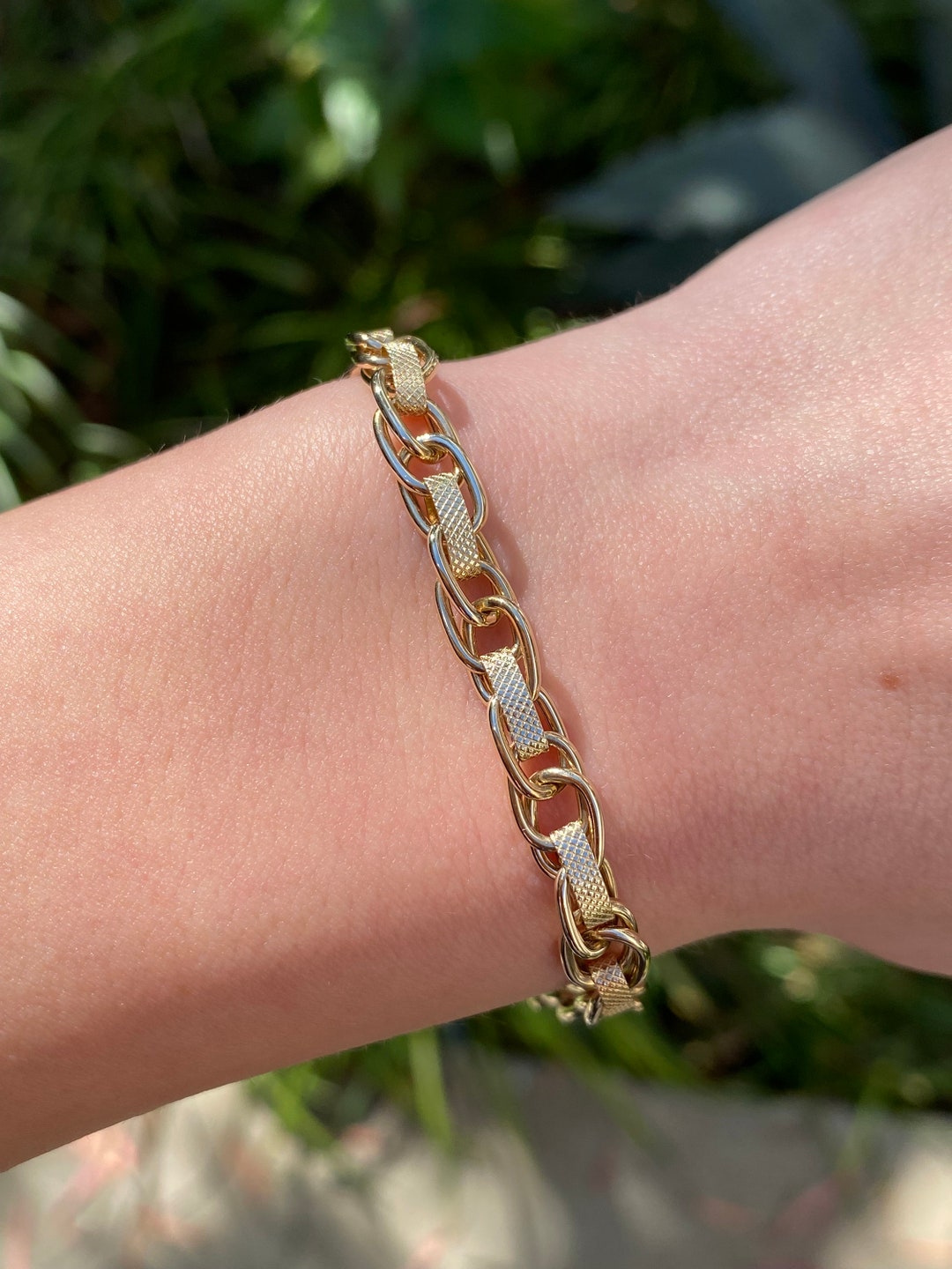 Vintage 14k Yellow Gold Textured Cable Chain Bracelet 8 Inch Etsy