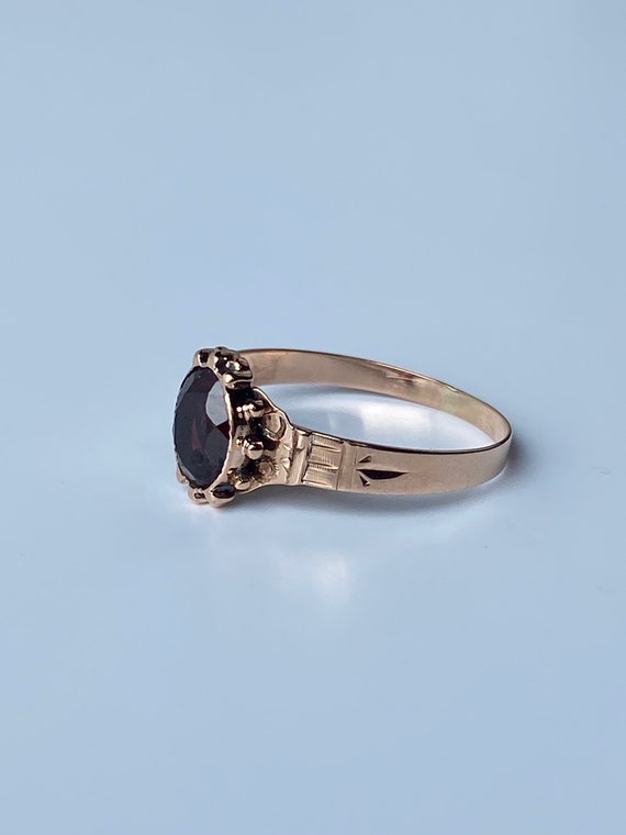 Vintage Solid 10k Rosey Gold Garnet Ring - Size 8… - image 6