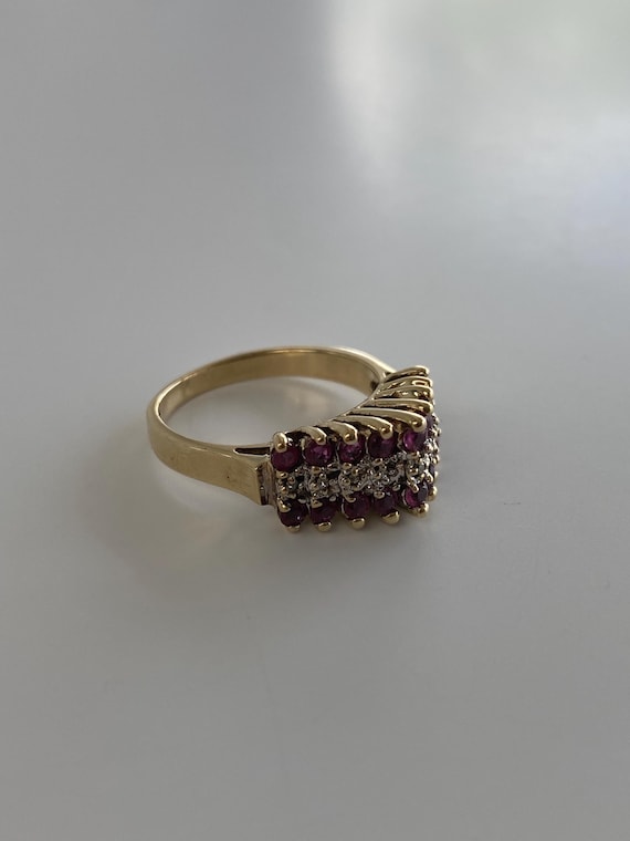 Vintage Solid 10k Yellow Gold Diamond Ruby Ring -… - image 9