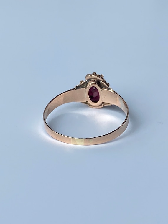 Vintage Solid 10k Rosey Gold Garnet Ring - Size 8… - image 8