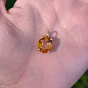 Vintage Solid 14k Yellow Gold Orange Sapphire Charm - Fine Estate Jewelry - Pendant for Necklace - Real Genuine Gold