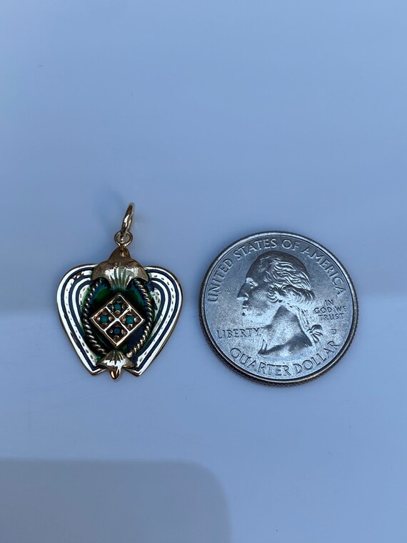 Vintage Solid 14k Yellow Gold Green Enamel Charm … - image 6