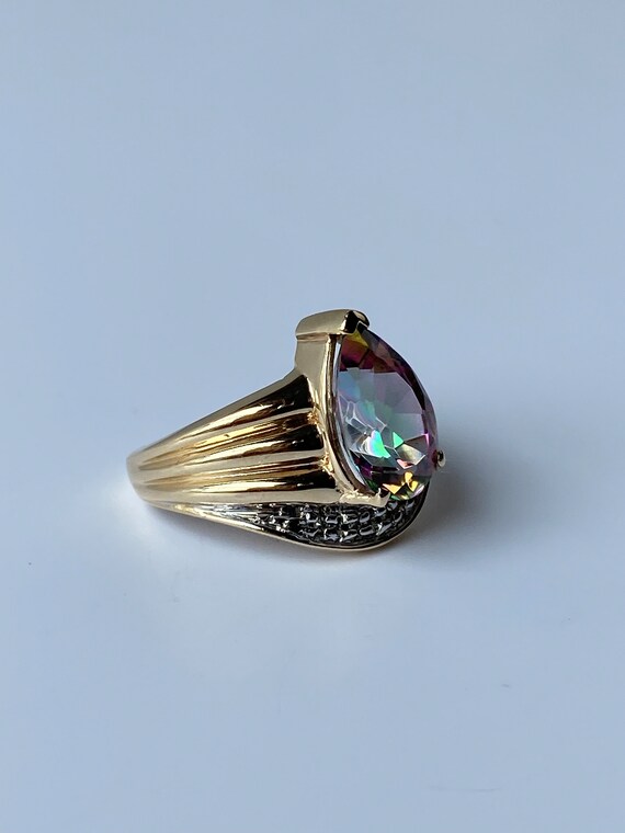 Solid 10k Yellow Gold Mystic Topaz Ring - Size 6 … - image 10