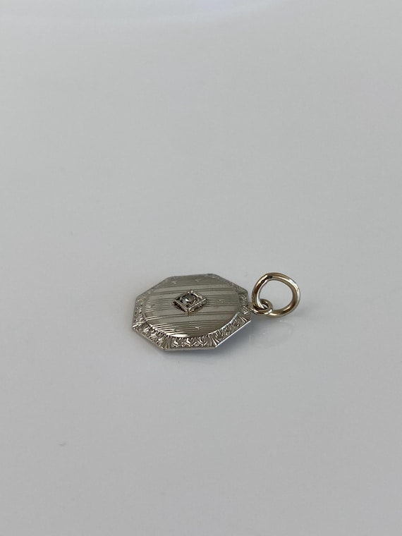 Solid 10k White Gold Diamond Lined Cufflink Conve… - image 5