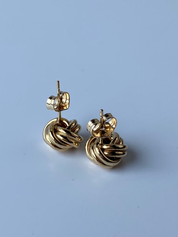 Vintage Solid 18k Yellow Gold Knot Stud Earrings … - image 4