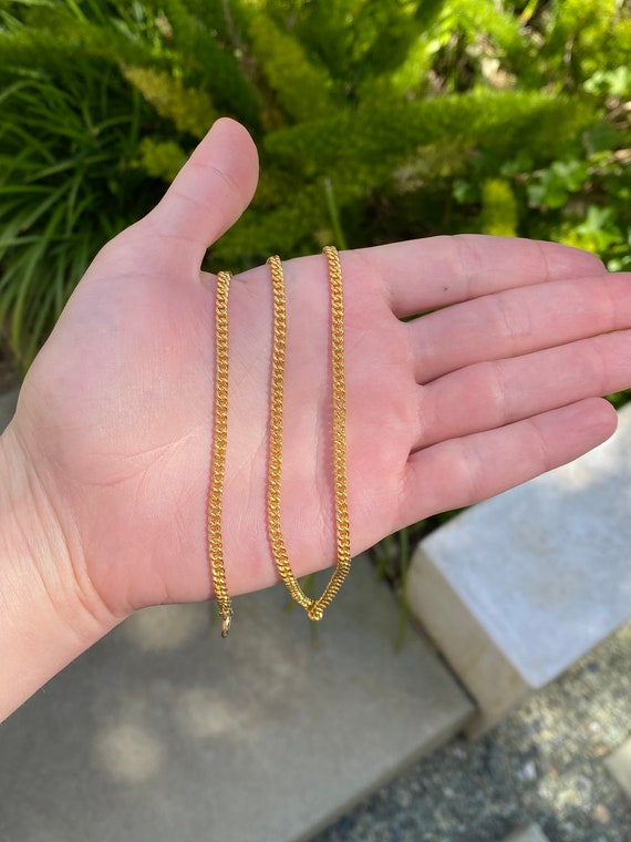 Vintage Solid 23k Yellow Gold Curb Chain Necklace… - image 8