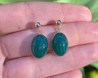 Vintage 14k Scarab Drop Earrings - Fine Estate Jewelry - Real Genuine Gold