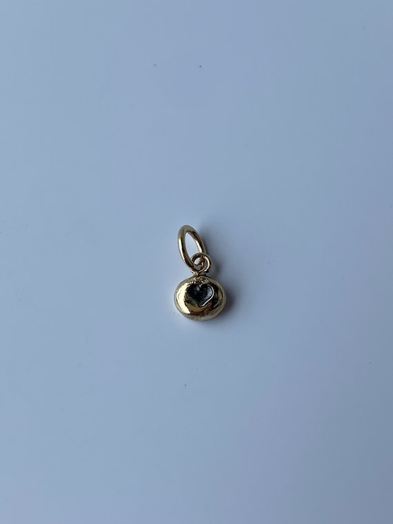 Solid 14k Yellow Gold Little Heart Pebble Charm - image 3