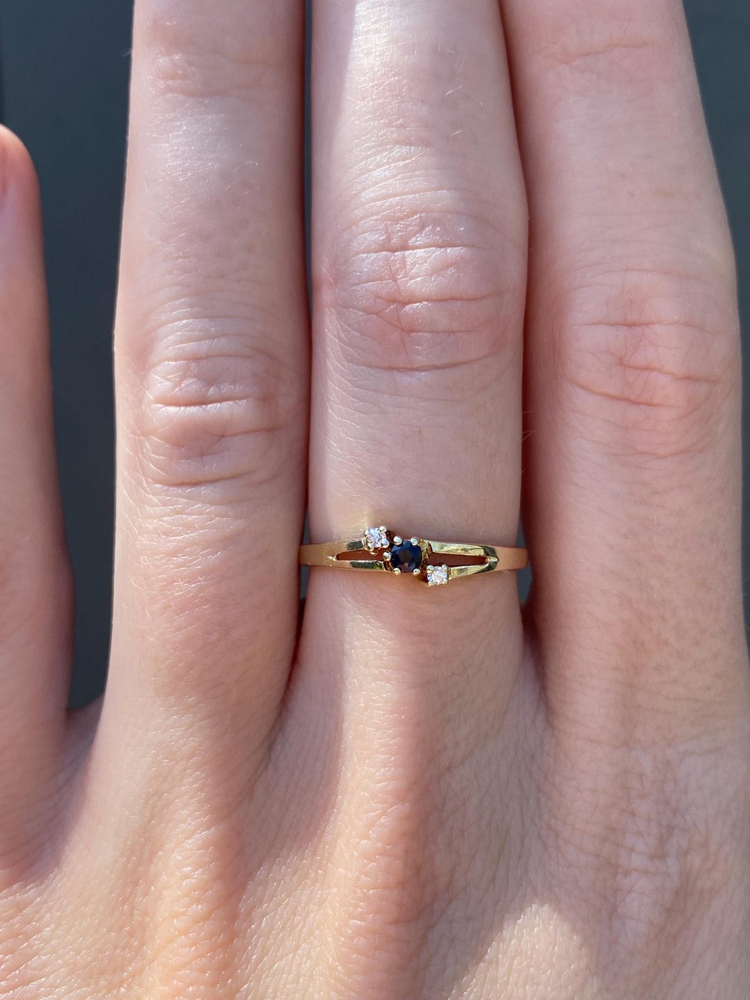 Vintage Solid 14k Yellow Gold Blue Spinel Cubic Zirconia Ring - Size 6 ...