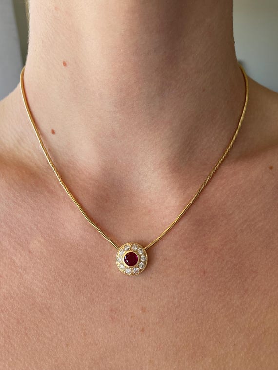 Vintage Solid 14k Yellow Gold Ruby Clear Cubic Zi… - image 3