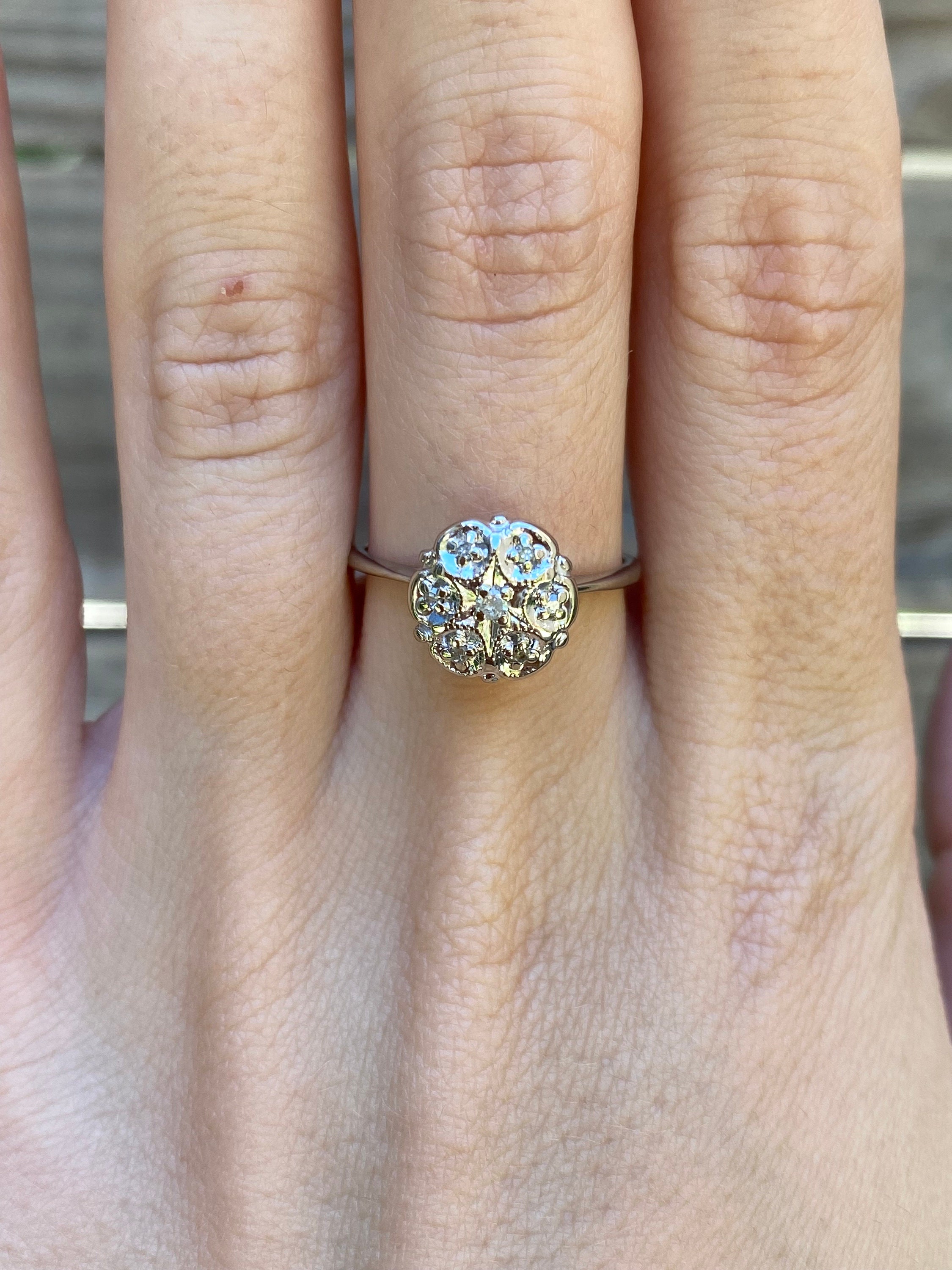 Vintage Solid 10k White Gold Diamond Clear Sapphire Ring