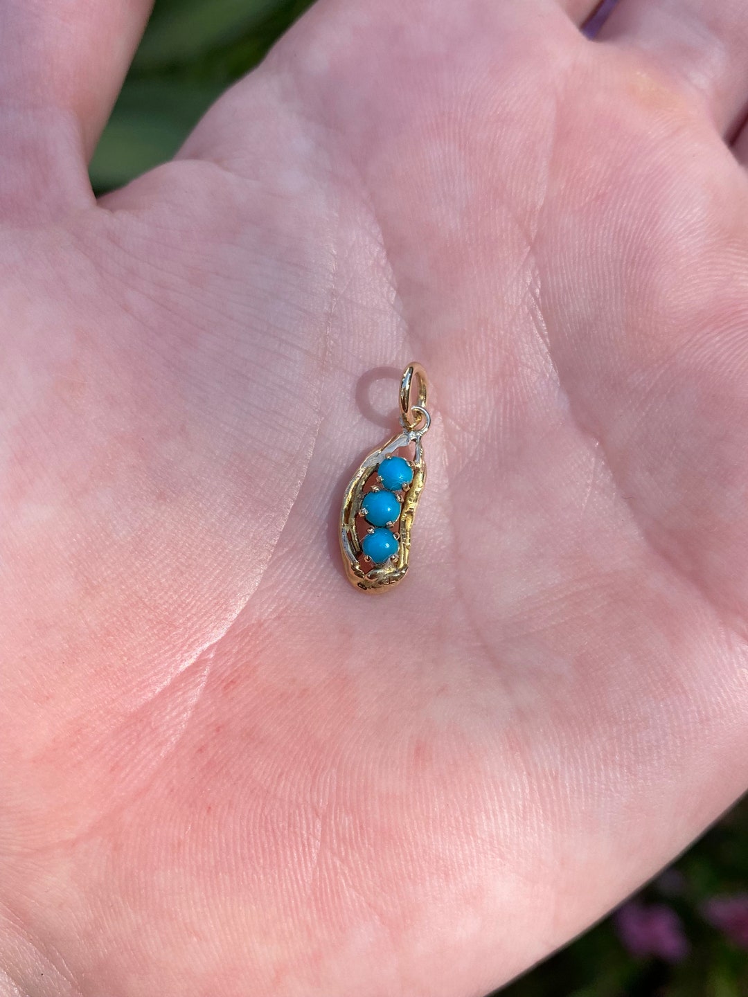 Vintage Solid 18k Yellow Gold Turquoise Charm Fine Estate Jewelry Real