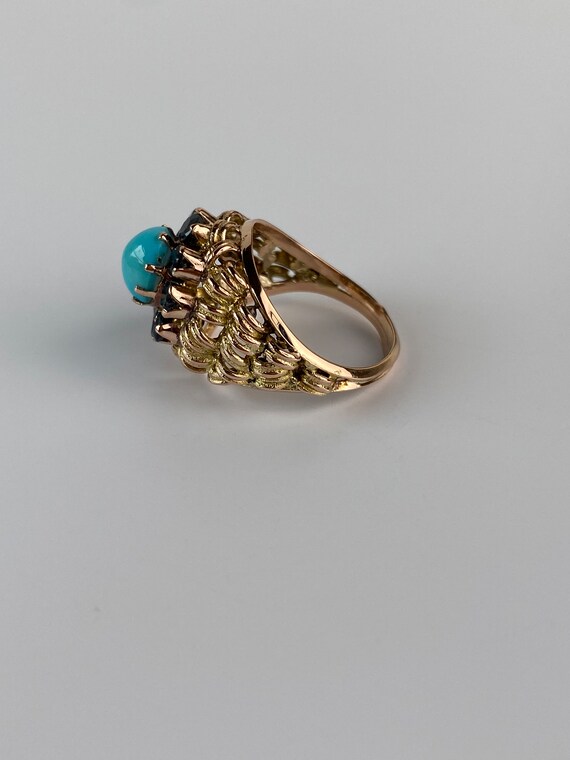 Vintage Solid 10k Yellow Gold Turquoise & Blue Sp… - image 9