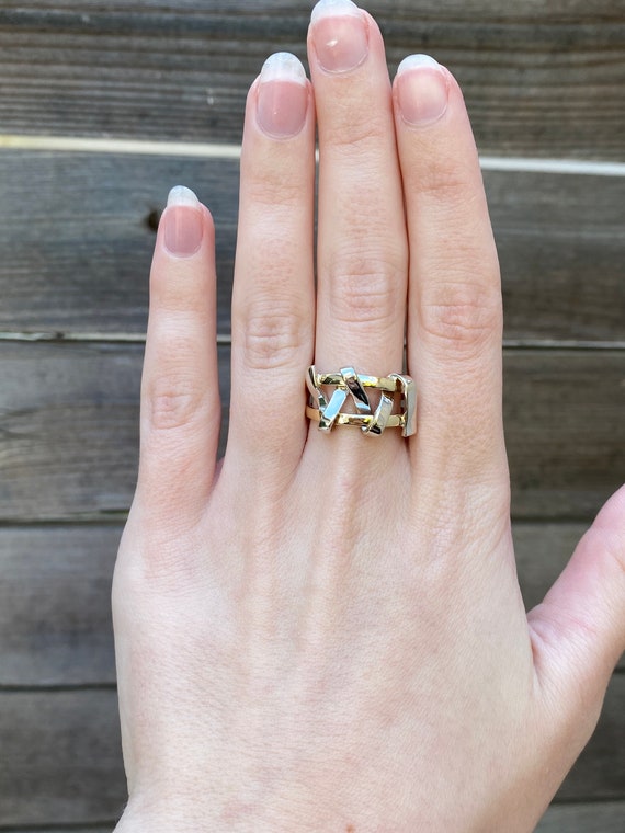 Vintage Solid 14k Yellow & White Gold Weaved Ring… - image 3