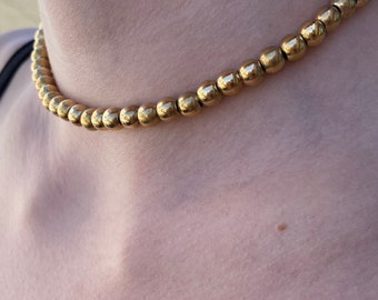 Vintage 14k Yellow Gold Satin & Shiny Ball Necklace - 24