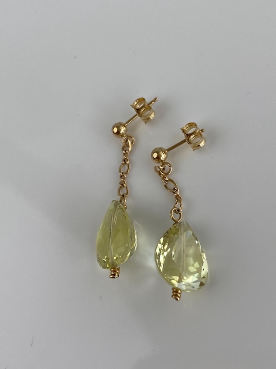 Solid 14k Lemon Quartz Drop Dangle Earrings - Fin… - image 4
