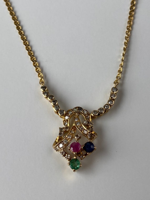 Solid 14k Yellow Gold Diamond Ruby Emerald Sapphi… - image 7