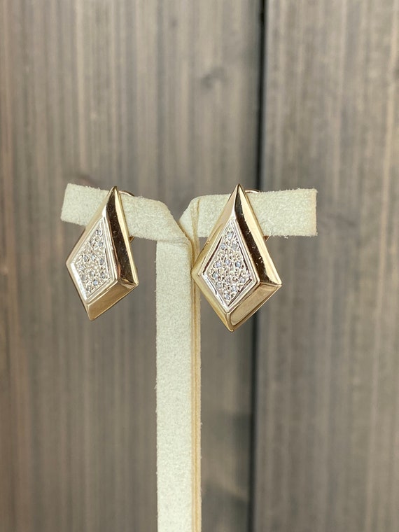 14k Two Toned Gold Diamond Drop Earrings - Qualit… - image 2