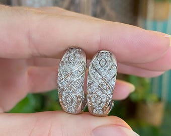 Solid 14k White Gold Diamond Drop Earrings