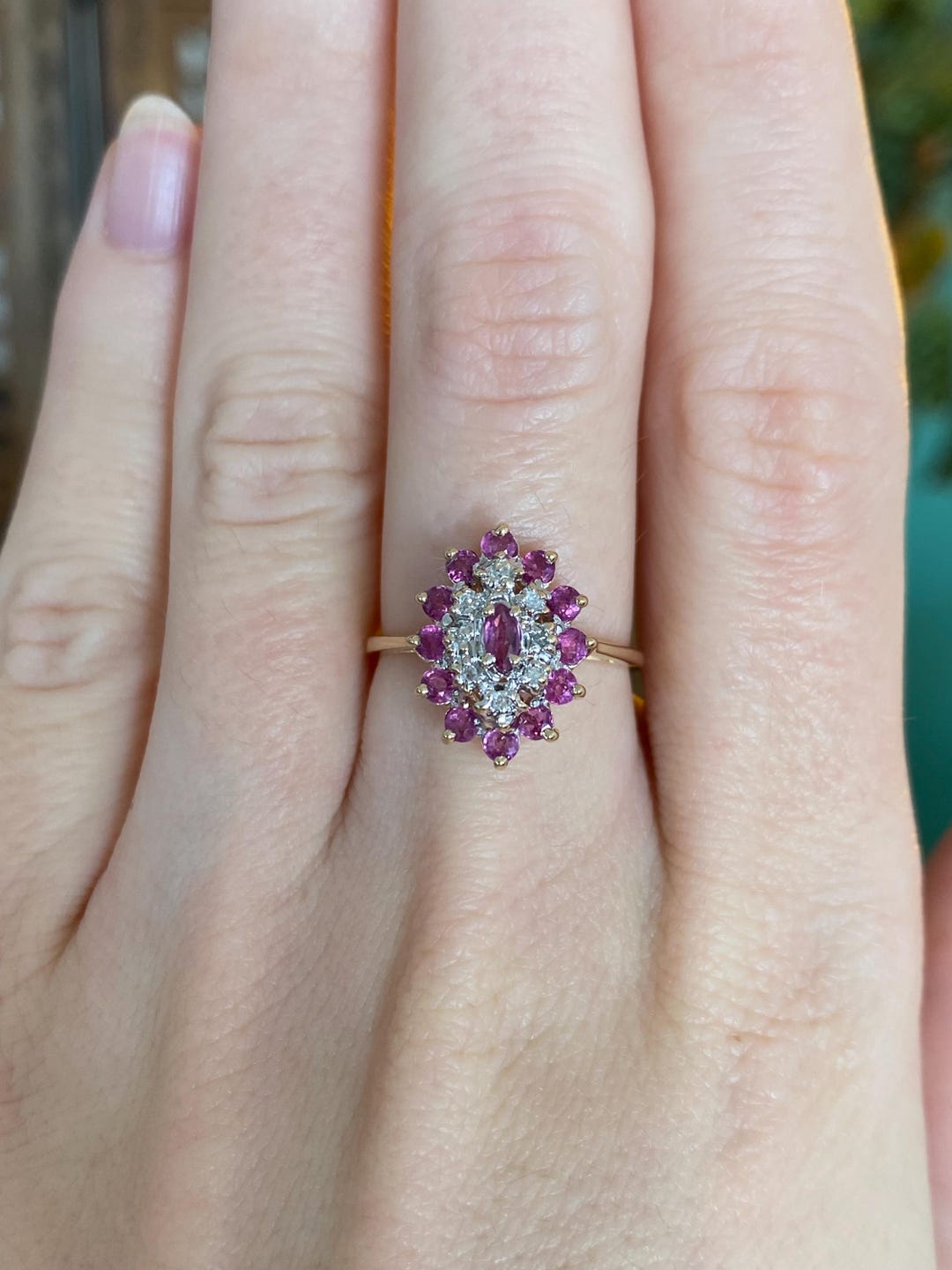 Vintage Solid 14k Yellow Gold Diamond Ruby Cluster Ring - Size 6 - Etsy
