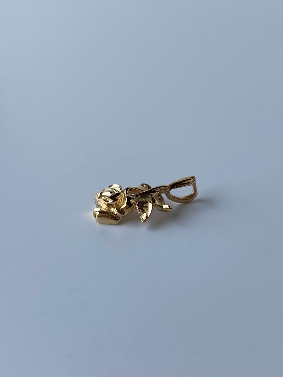 Vintage Solid 14k Yellow Gold Rose Charm - Fine E… - image 5