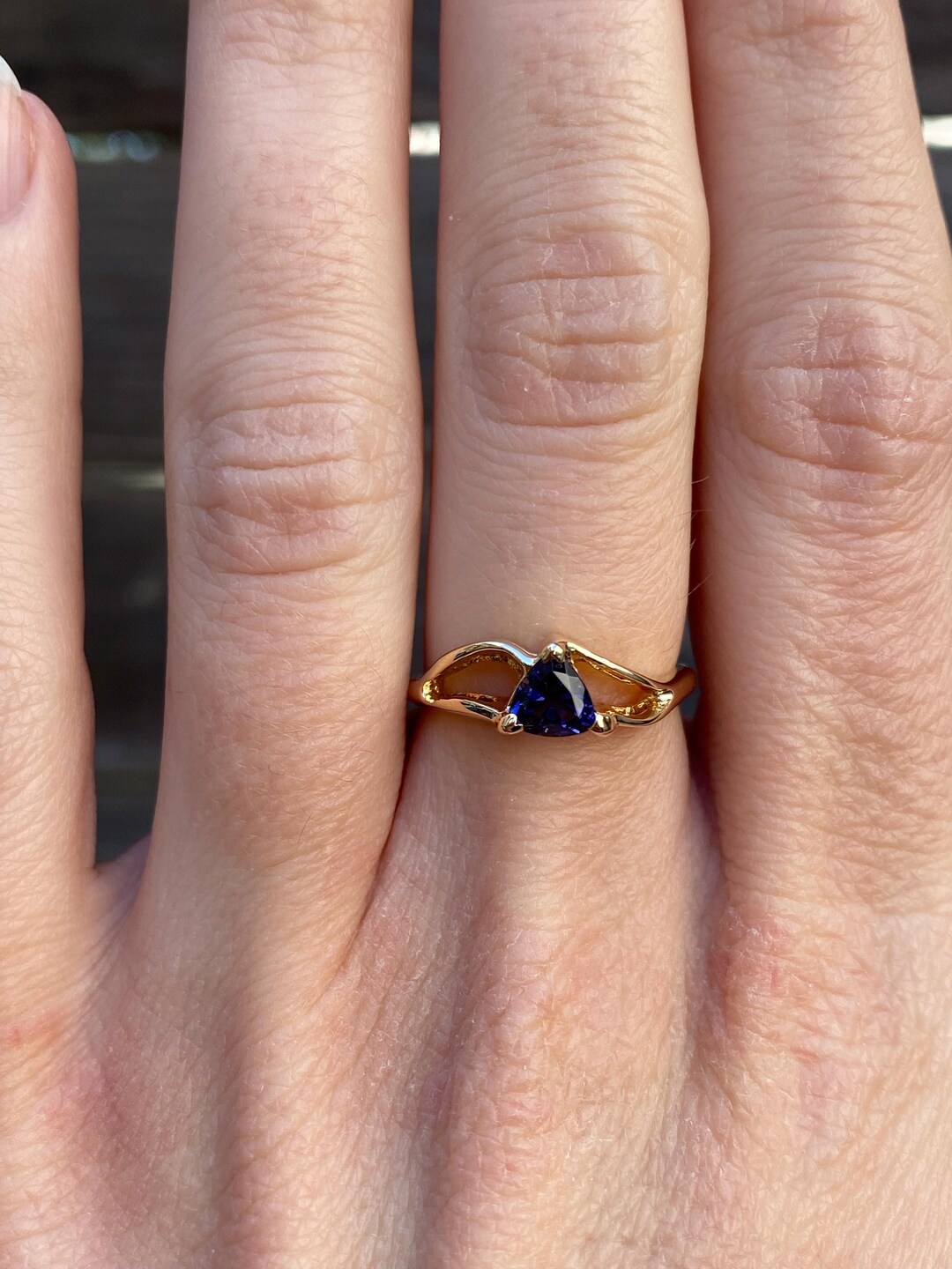 Vintage Solid 14k Yellow Gold Blue Cubic Zirconia Ring - Size 5.75 ...
