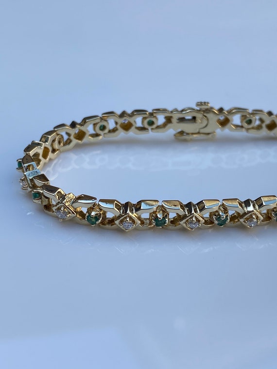 Vintage Solid 14k Yellow Gold Emerald & Diamond B… - image 5