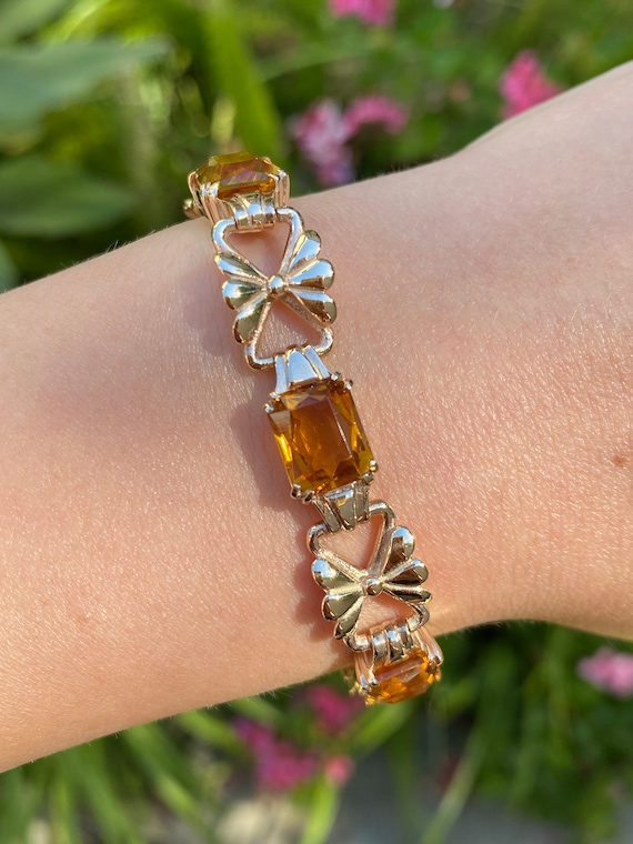 Vintage Solid 9k Yellow Gold Citrine Bracelet - Re