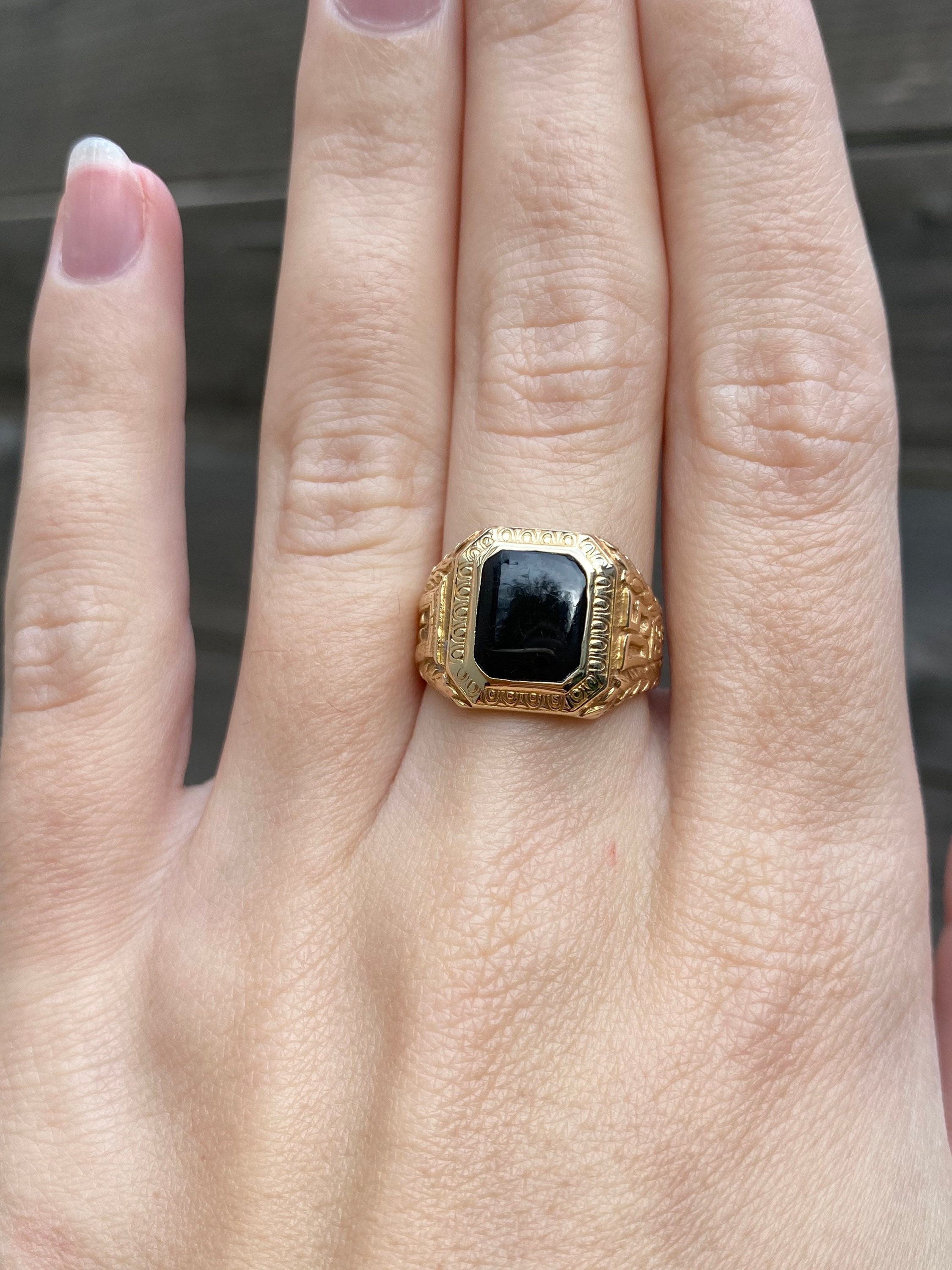 Solid 10k Yellow Gold Onyx Class Ring Size 6.75 Quality Fine Estate Jewelry Real Genuine Gold