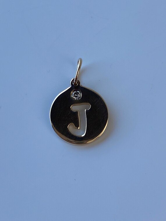 Vintage Solid 14k Yellow Gold Diamond Initial "J"… - image 3
